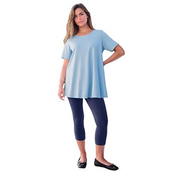 Roaman's Women's Plus Size Plus Size Cotton Ultimate Swing Tee With Keyhole Back