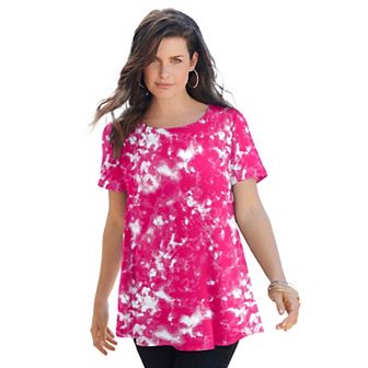 Roaman's Women's Plus Size Plus Size Cotton Ultimate Swing Tee With Keyhole Back