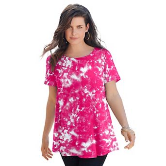 Roaman's Women's Plus Size Cotton Ultimate Swing Tee With Keyhole Back