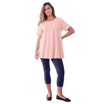 Roaman's Women's Plus Size Cotton Ultimate Swing Tee With Keyhole Back