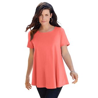 Roaman's Women's Plus Size Plus Size Cotton Ultimate Swing Tee With Keyhole Back