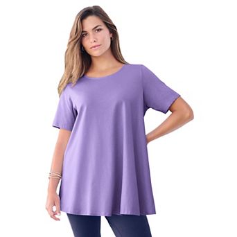 Roaman's Women's Plus Size Cotton Ultimate Swing Tee With Keyhole Back