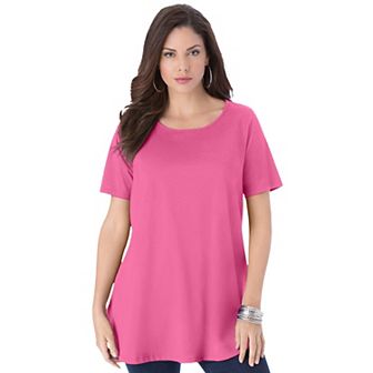 Roaman's Women's Plus Size Plus Size Cotton Ultimate Swing Tee With Keyhole Back