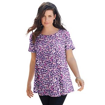 Roaman's Women's Plus Size Cotton Ultimate Swing Tee With Keyhole Back