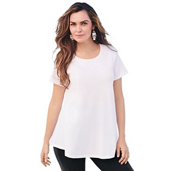 Roaman's Women's Plus Size Plus Size Cotton Ultimate Swing Tee With Keyhole Back