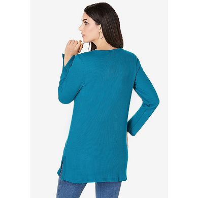 Roaman's Women's Plus Size Thermal Henley Tunic
