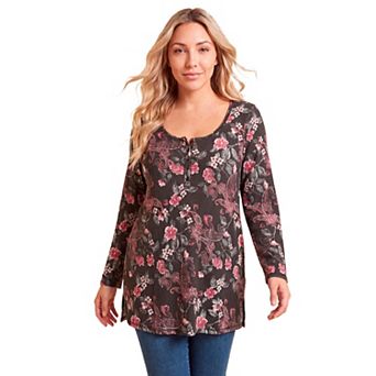 Roaman's Women's Plus Size Knit Thermal Henley Top Long Sleeve