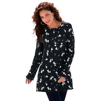 Roaman's Women's Plus Size Knit Thermal Henley Top Long Sleeve
