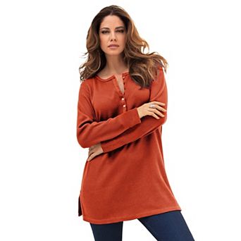 Roaman's Women's Plus Size Plus Size Knit Thermal Henley Top Long Sleeve