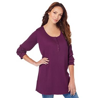 Roaman's Women's Plus Size Plus Size Knit Thermal Henley Top Long Sleeve