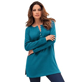 Roaman's Women's Plus Size Plus Size Knit Thermal Henley Top Long Sleeve