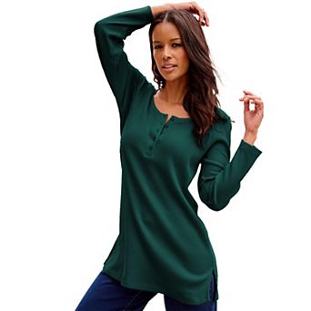 Roaman's Women's Plus Size Knit Thermal Henley Top Long Sleeve