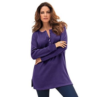 Roaman's Women's Plus Size Plus Size Knit Thermal Henley Top Long Sleeve