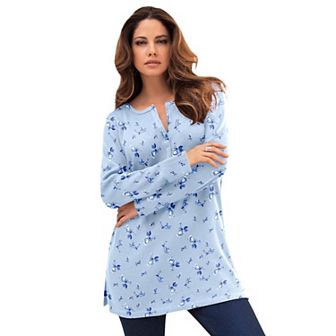 Roaman's Women's Plus Size Plus Size Knit Thermal Henley Top Long Sleeve