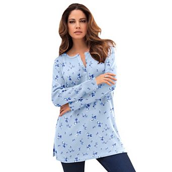 Roaman's Women's Plus Size Knit Thermal Henley Top Long Sleeve