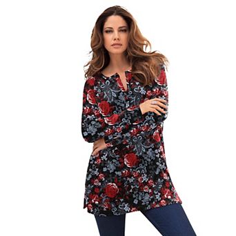 Roaman's Women's Plus Size Knit Thermal Henley Top Long Sleeve