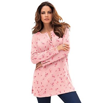 Roaman's Women's Plus Size Plus Size Knit Thermal Henley Top Long Sleeve