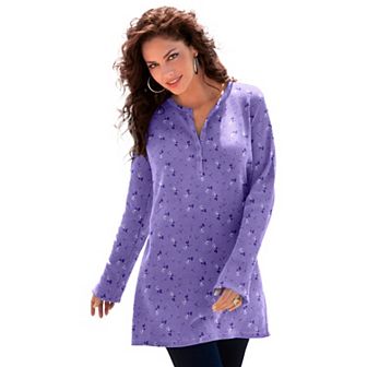 Roaman's Women's Plus Size Plus Size Knit Thermal Henley Top Long Sleeve