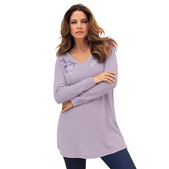 Roaman's Women's Plus Size Plus Size Knit Thermal Henley Top Long Sleeve