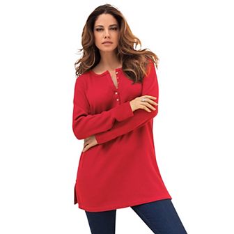 Roaman's Women's Plus Size Plus Size Knit Thermal Henley Top Long Sleeve