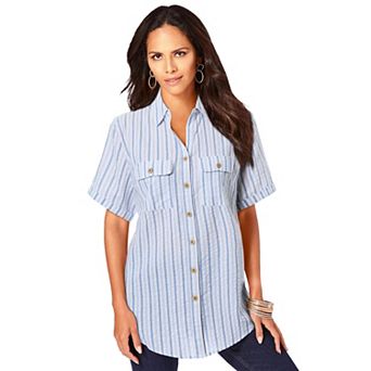 Roaman's Women's Plus Size Seersucker Shirt