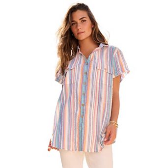 Roaman's Women's Plus Size Seersucker Shirt