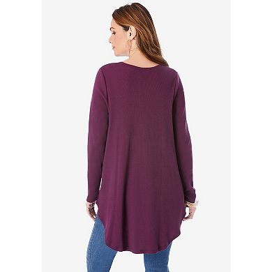 Roaman's Women's Plus Size Plus Size Knit Thermal V Neck Swing Tunic Long Sleeve