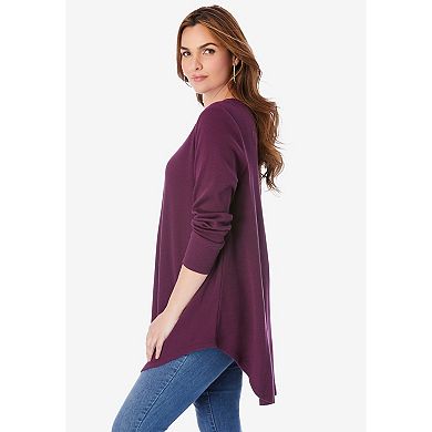 Roaman's Women's Plus Size Knit Thermal V Neck Swing Tunic Long Sleeve