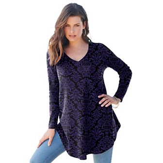Roaman's Women's Plus Size Plus Size Knit Thermal V Neck Swing Tunic Long Sleeve