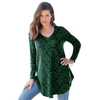 Roaman's Women's Plus Size Plus Size Knit Thermal V Neck Swing Tunic Long Sleeve
