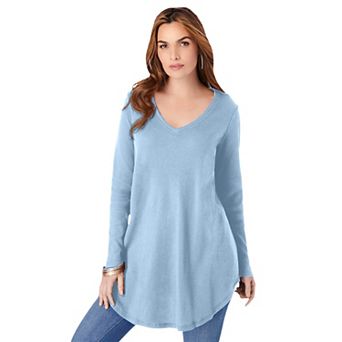 Roaman's Women's Plus Size Plus Size Knit Thermal V Neck Swing Tunic Long Sleeve