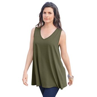 Roaman's Women's Plus Size Cotton Ultimate Swing Tank Top