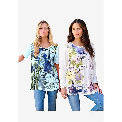 Roaman's Women's Plus Size Travel Graphic Tee