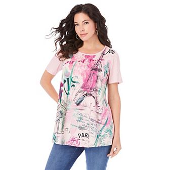 Roaman's Women's Plus Size Travel Graphic Tee