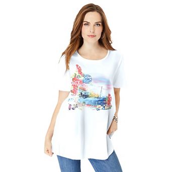 Roaman's Women's Plus Size Travel Graphic Tee
