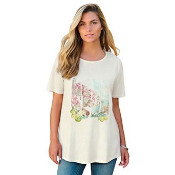 Roaman's Women's Plus Size Travel Graphic Tee