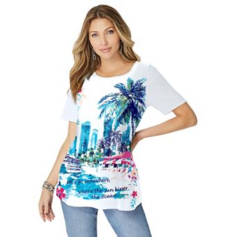 Roaman's Women's Plus Size Travel Graphic Tee