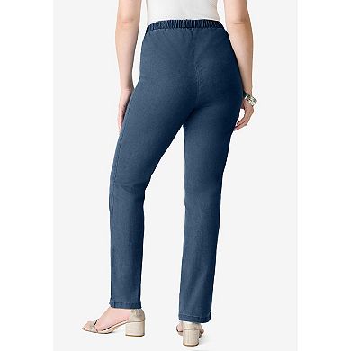 Roaman's Women's Plus Size Tall Plus Size Comfort Stretch Straight Leg Jean