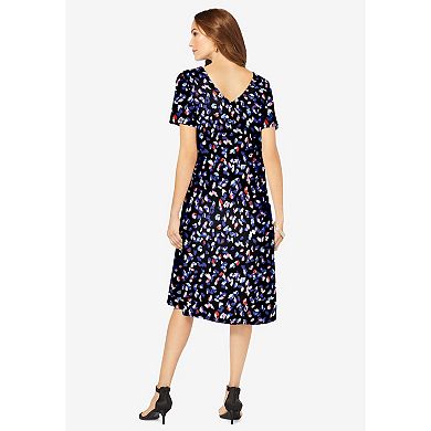 Roaman's Women's Plus Size Ultrasmooth V Neck Swing Dress
