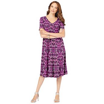 Roaman's Women's Plus Size Short Sleeve Sleeve Swing Dress