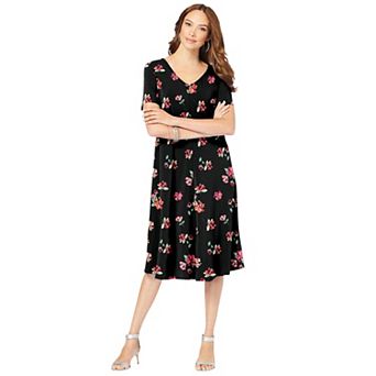 Roaman's Women's Plus Size Petite Plus Size Short Sleeve Sleeve Swing Dress