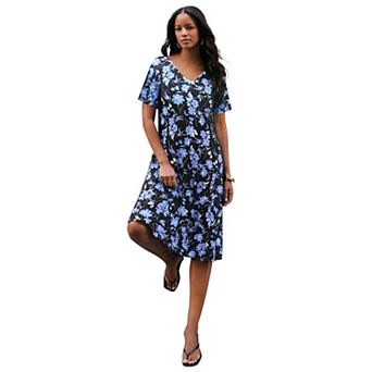 Roaman's Women's Plus Size Short Sleeve Sleeve Swing Dress