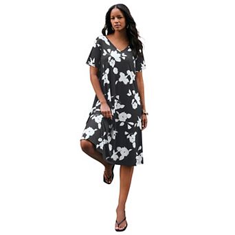 Roaman's Women's Plus Size Short Sleeve Sleeve Swing Dress