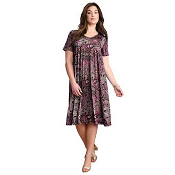 Roaman's Women's Plus Size Short Sleeve Sleeve Swing Dress