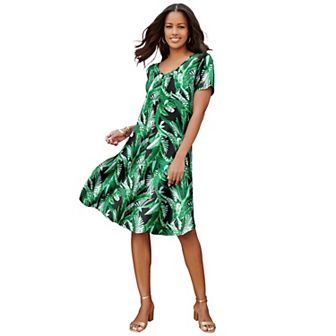 Roaman's Women's Plus Size Ultrasmooth Plus Size V-Neck Swing Dress Soft Knit, Flattering Fit