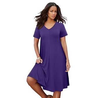 Roaman's Women's Plus Size Plus Size Short Sleeve Sleeve Swing Dress