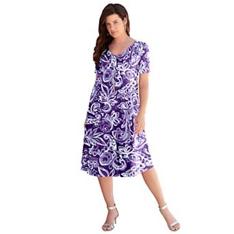 Roaman's Women's Plus Size Short Sleeve Sleeve Swing Dress