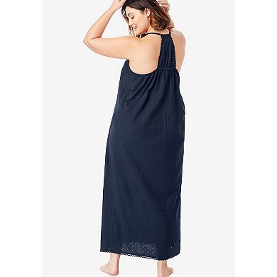 Dreams & Co. Plus Size Breezy Eyelet Knit Long Nightgown