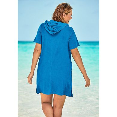 Swim 365 Women's Plus Size Hooded Terry Swim Cover Up