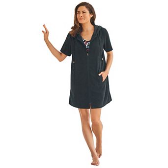 Swim 365 Women's Plus Size Hooded Terry Swim Cover Up